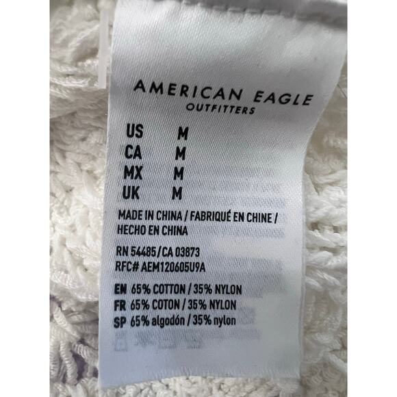 American Eagle Sweater Sz M V-Neck ButtonDown Open Weave White Cotton Acadamia - Picture 4 of 7
